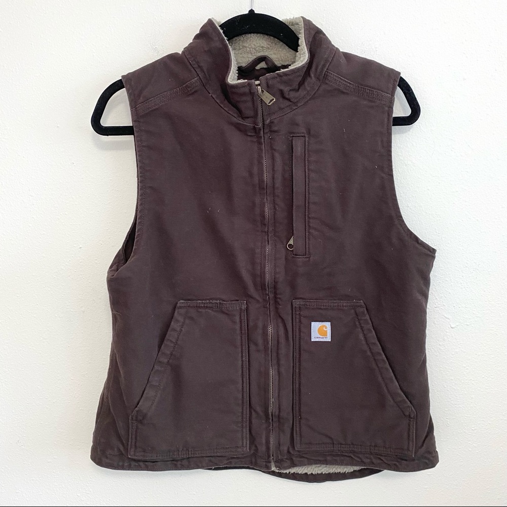 Carhartt Women's Sherpa-Lined Mock Neck Vest Dark Brown Size S